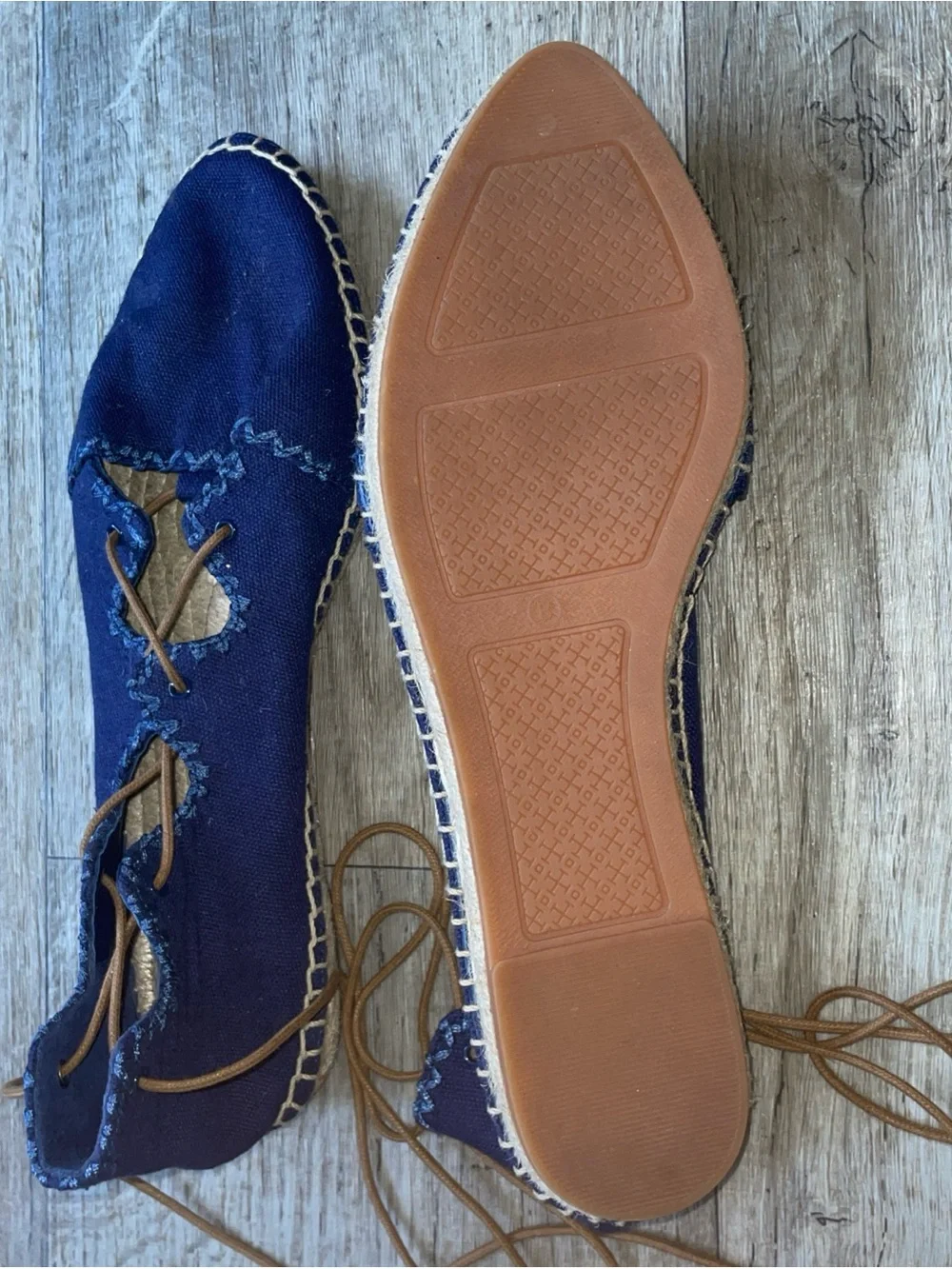 Tory Burch Sonoma Gillie Espadrille Flats  Lace-Up 8 Navy Canvas Upper